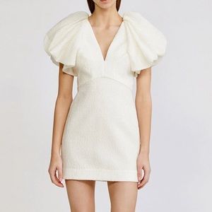 Acler Raven Ivory Puff Sleeve Mini Dress Metallic Vneck Bridal Shower Rehearsal